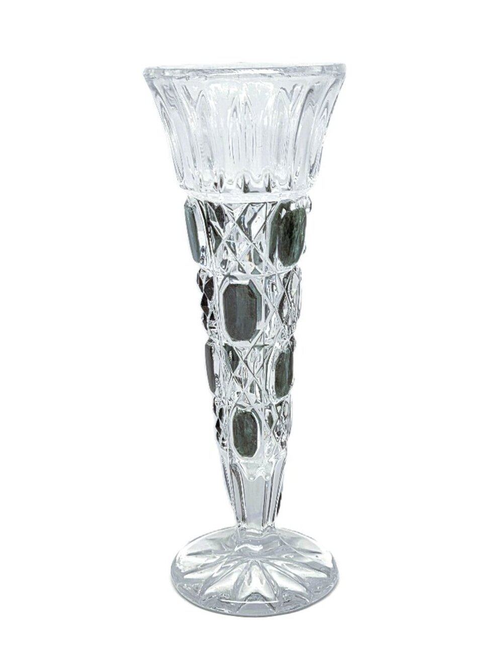 Vintage Bud Vase PbO 24% Lead Crystal West Germany 6" Flashed Green Facets